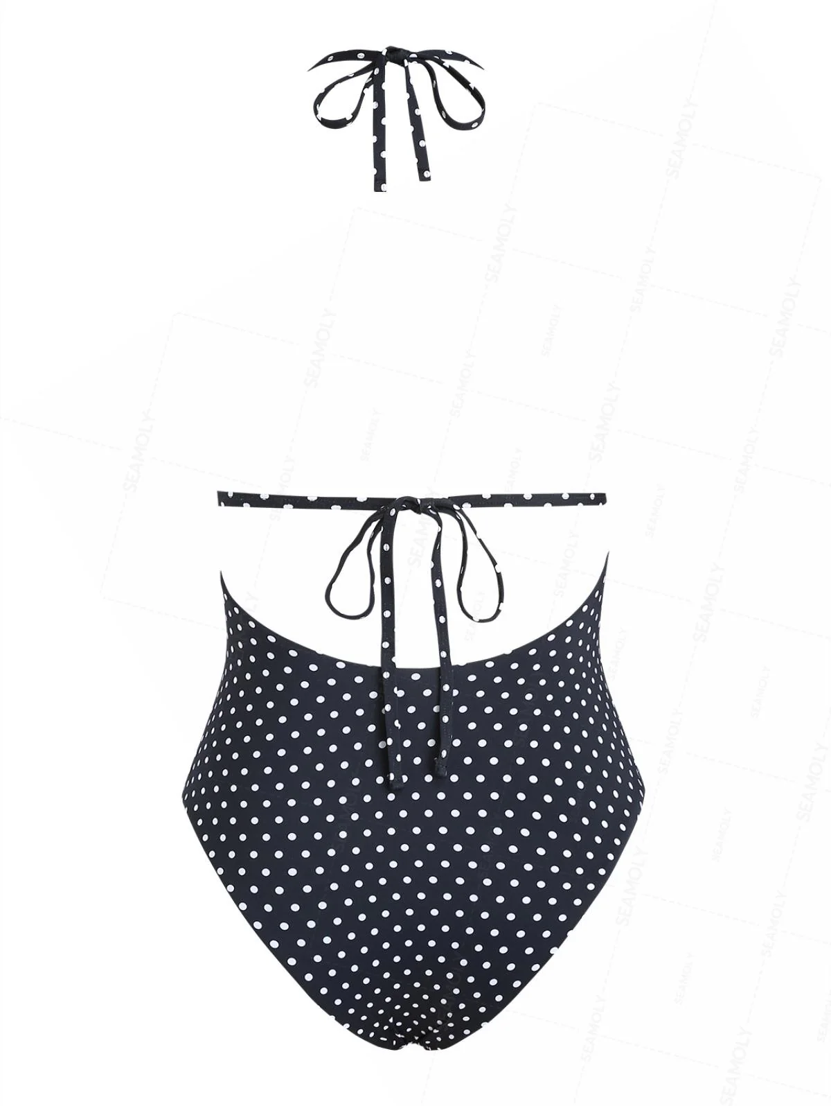 Seamolly 1950s Pin-Up Inspired Vintage Polka Dot Open Back Halter One-piece Swimsuit - Image 5