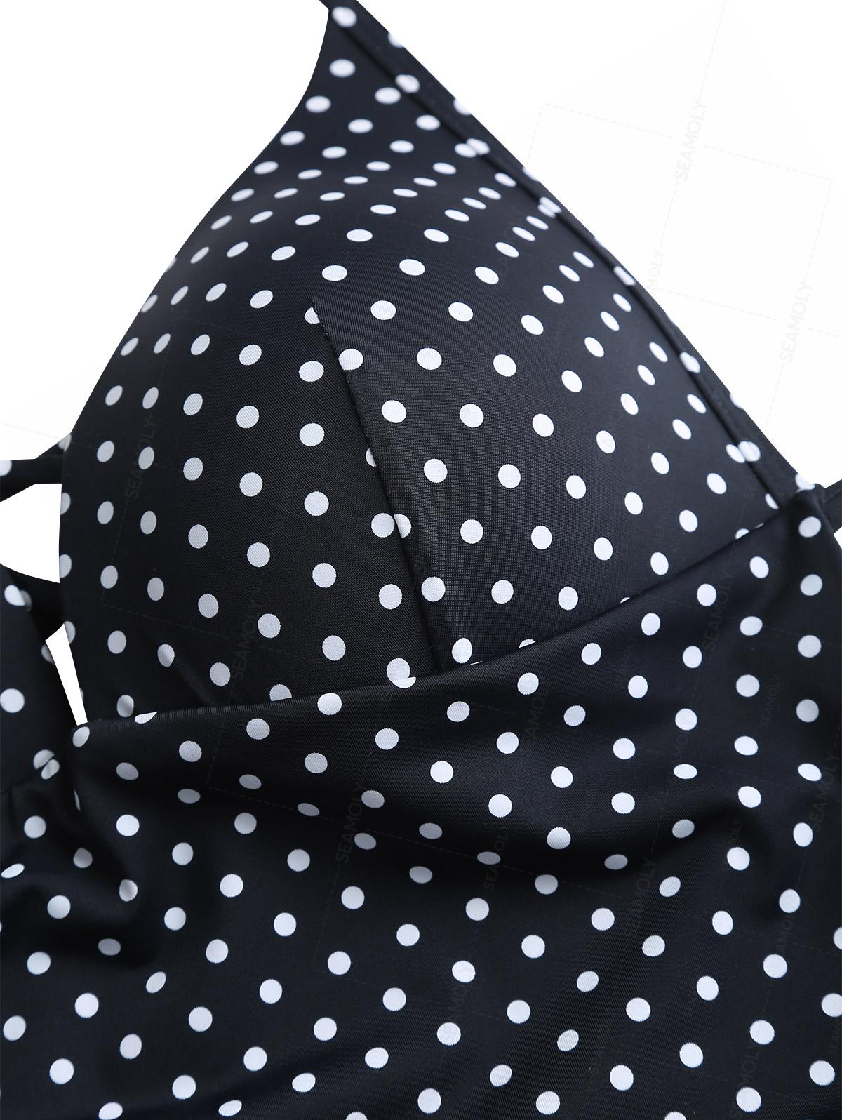 Seamolly 1950s Pin-Up Inspired Vintage Polka Dot Open Back Halter One-piece Swimsuit - Image 6