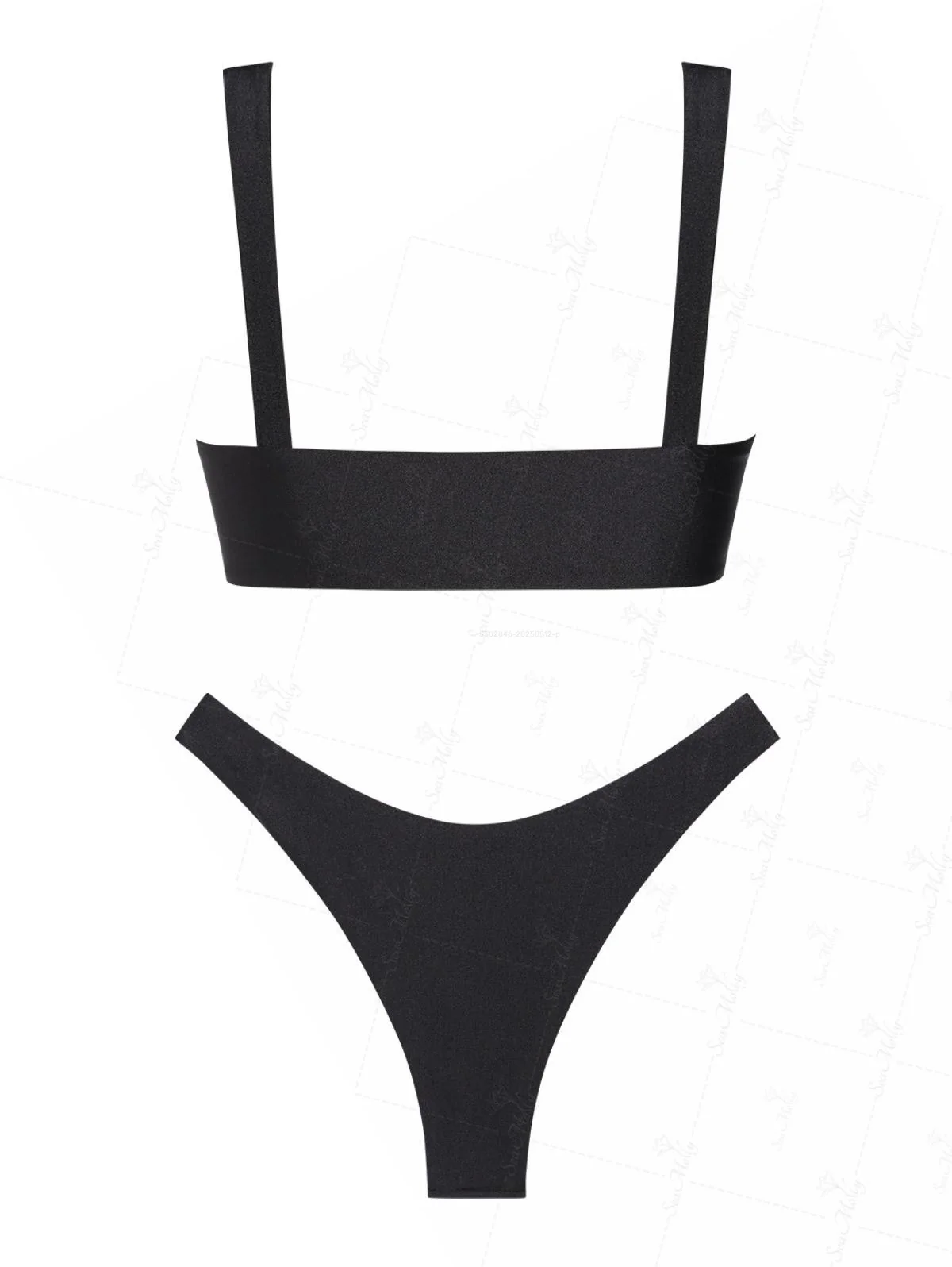 Seamolly Black Shiny Rhinestones Metal Decor Cheeky Bikini Set - Image 10