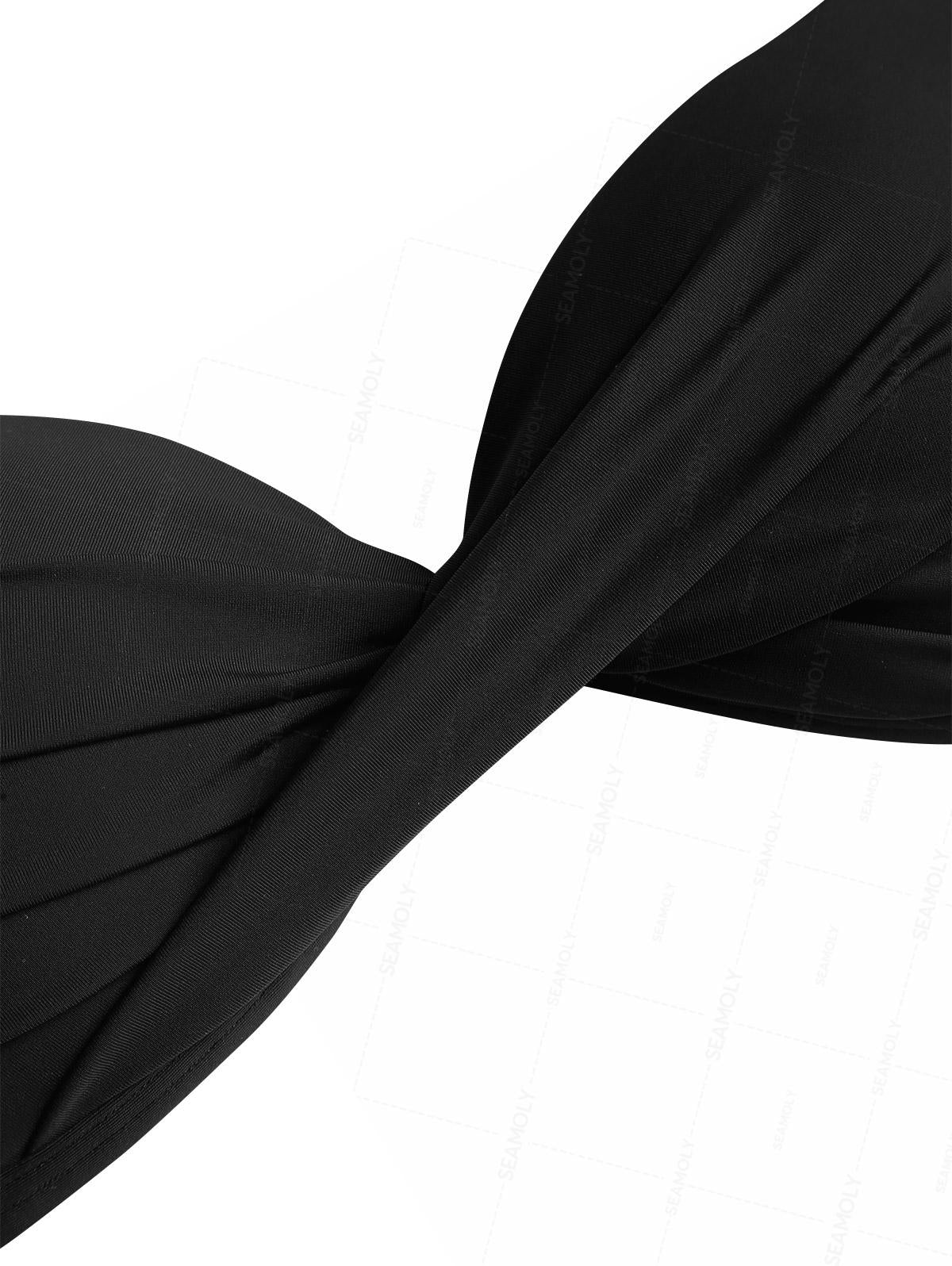 Seamolly Black Color Crisscross Twisted Ruched Gathering & Support Triangle Bikini Set - Image 3