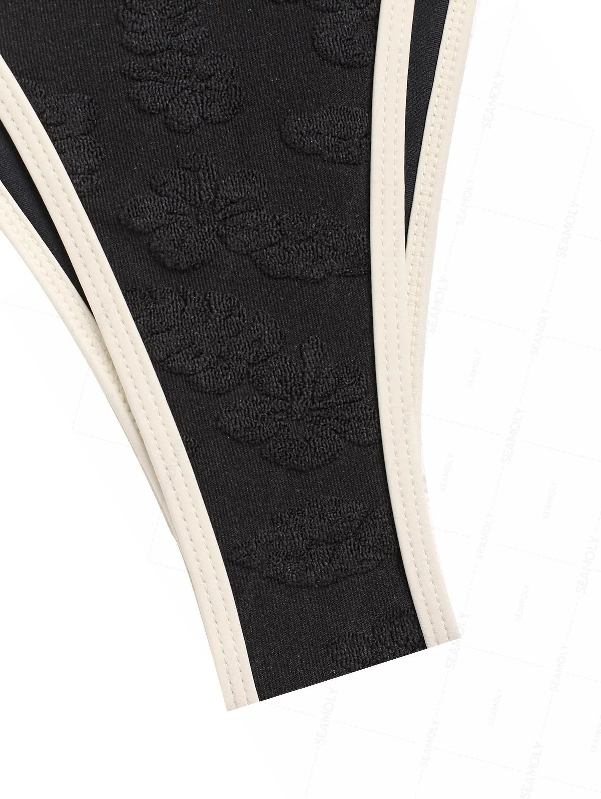 Seamolly Black Towel Fabric Contrast Binding Rhinestone Triangle Tanga Bikini Set - Image 6