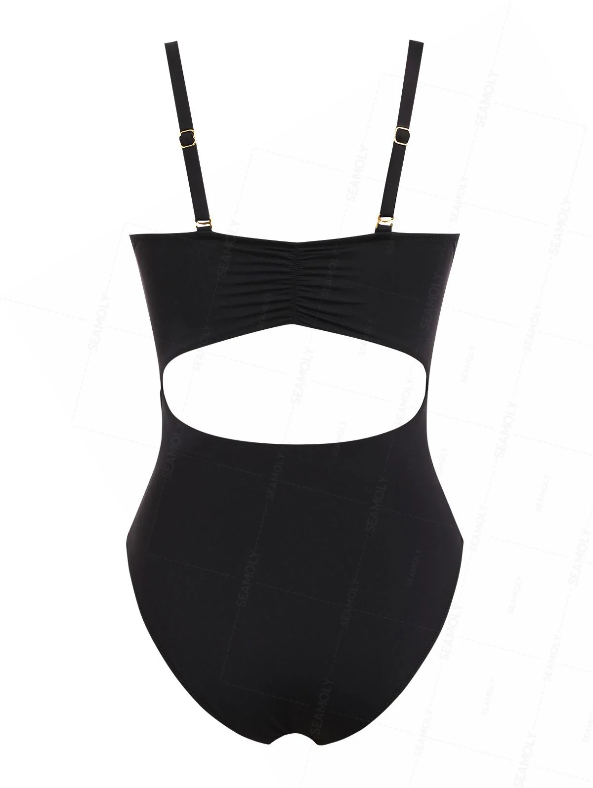 Seamolly Solid Color Twisted Cutout Ruched Tummy Control One-piece Swimsuit Monokini - Image 2