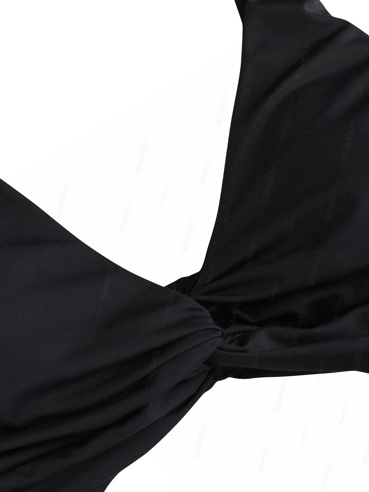 Seamolly Solid Color Twisted Cutout Ruched Tummy Control One-piece Swimsuit Monokini - Image 3