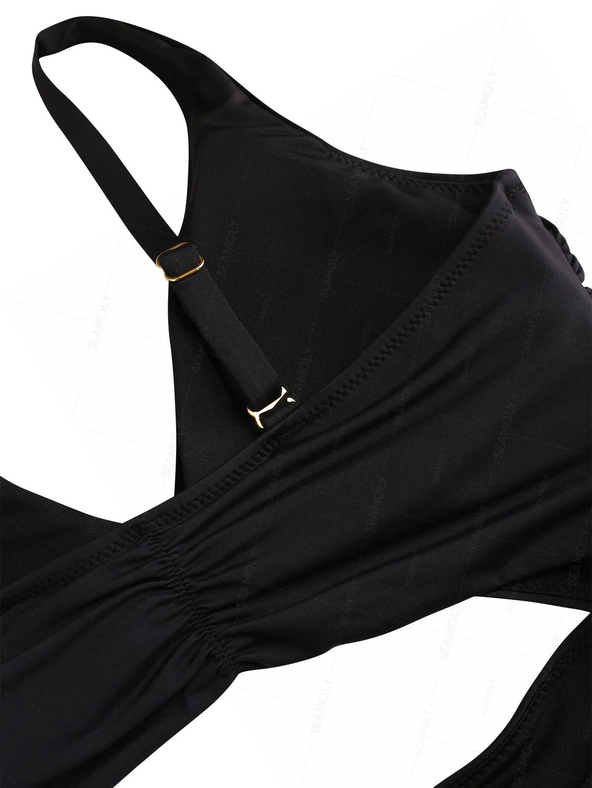 Seamolly Solid Color Twisted Cutout Ruched Tummy Control One-piece Swimsuit Monokini - Image 4