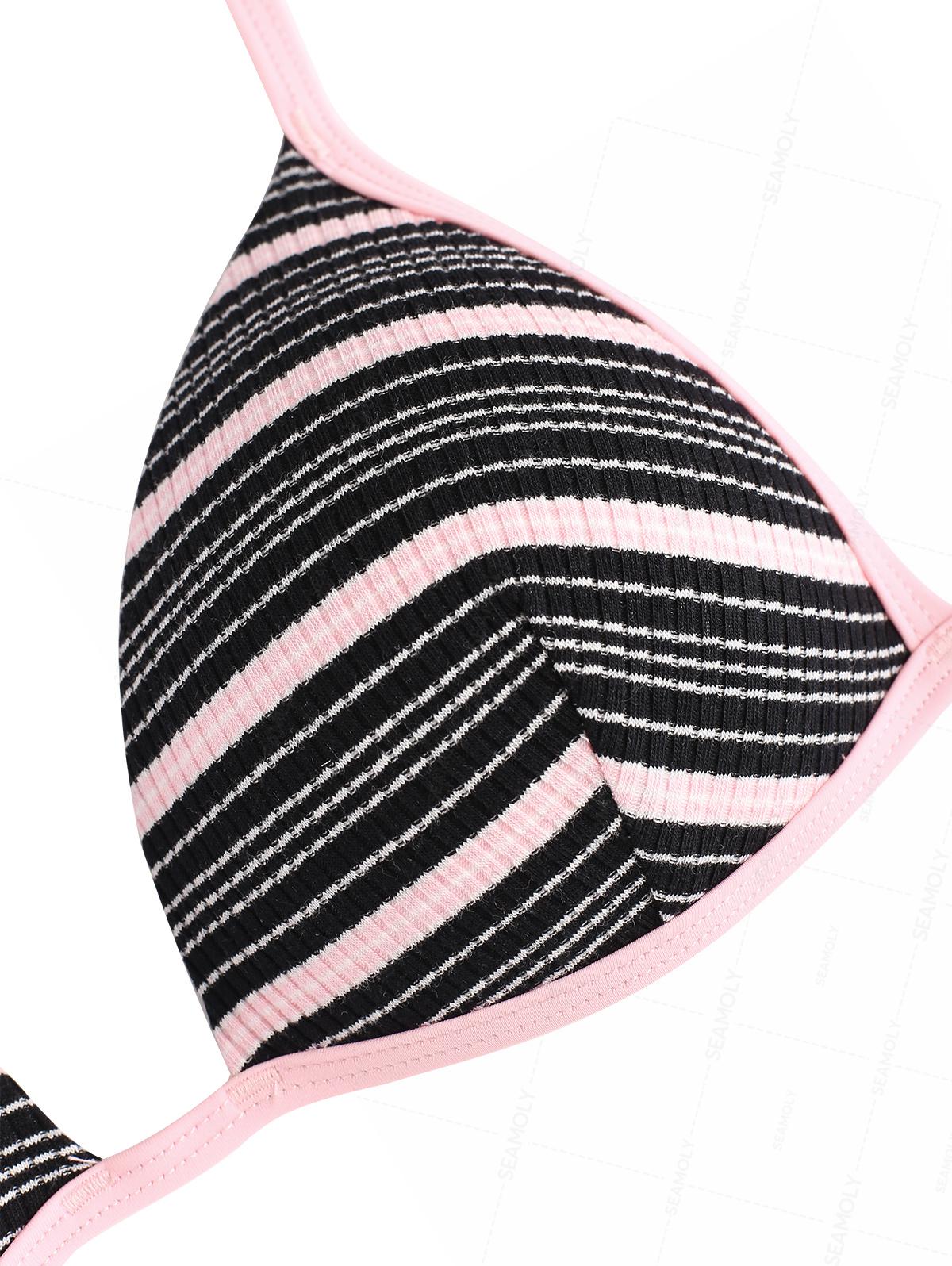 Seamolly Y2K Striped Ribbed Push Up Top & Fold Over Cheeky Boyshorts Bikini Set - Image 3