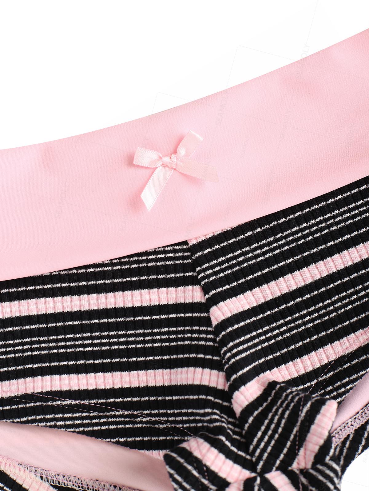 Seamolly Y2K Striped Ribbed Push Up Top & Fold Over Cheeky Boyshorts Bikini Set - Image 5