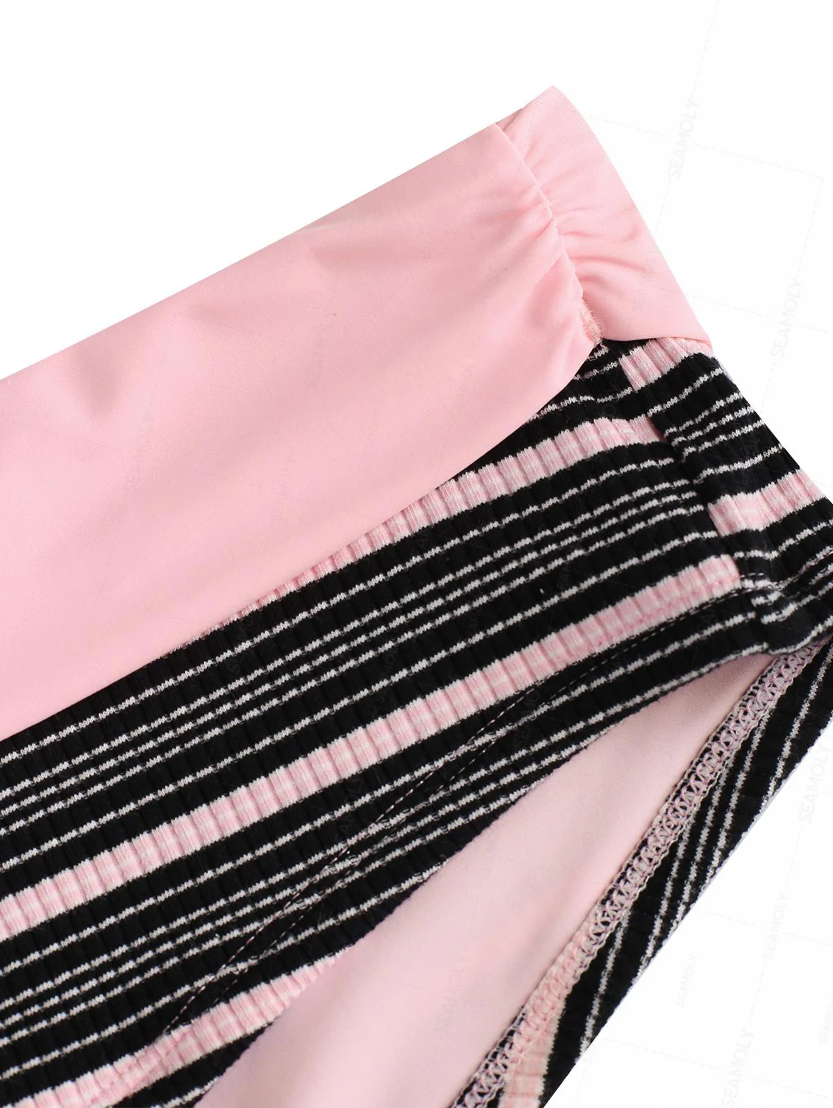 Seamolly Y2K Striped Ribbed Push Up Top & Fold Over Cheeky Boyshorts Bikini Set - Image 6