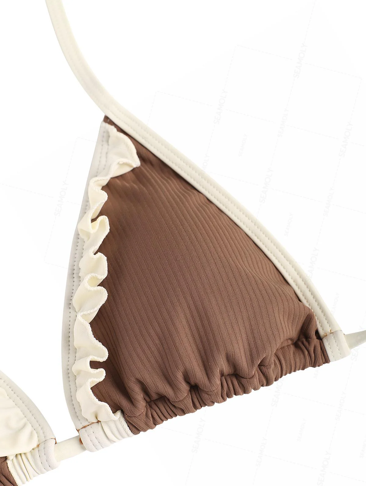 Seamolly Ribbed Ruffles Trim Halter Triangle Boyshorts Bikini Set - Image 3