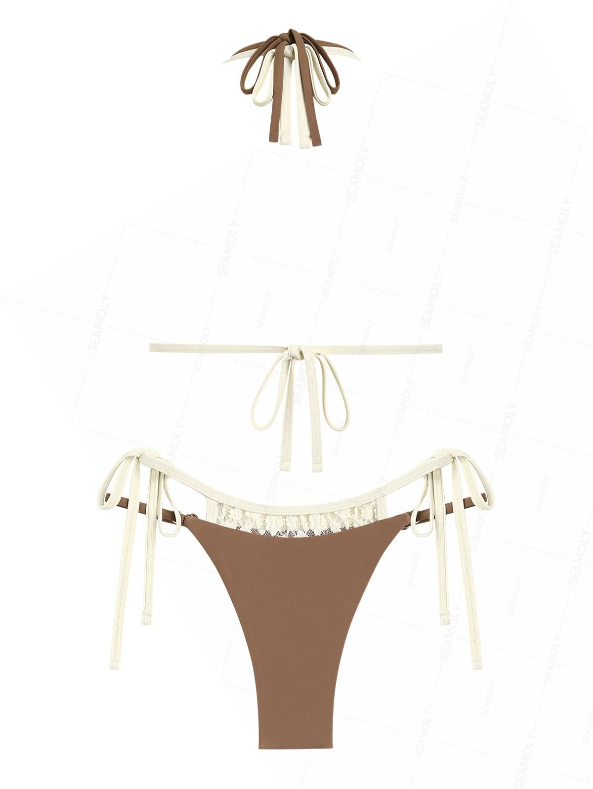 Seamolly Contrast Color Lace O Ring String Double Layer Bikini Set - Image 2