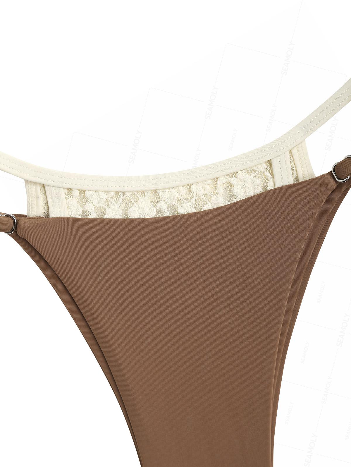 Seamolly Contrast Color Lace O Ring String Double Layer Bikini Set - Image 5