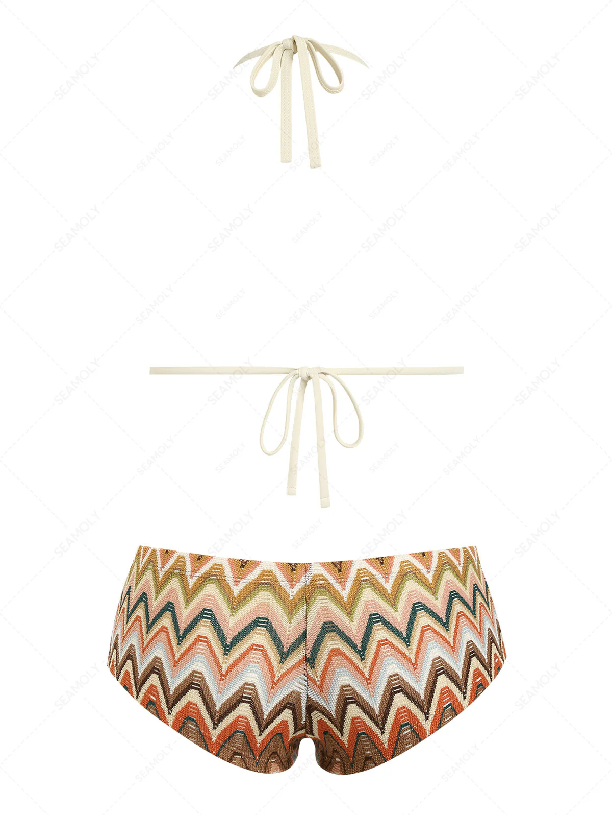 Seamolly Crochet Chevron Contrast Binding Cheeky Boyshorts Bikini Set - Image 5
