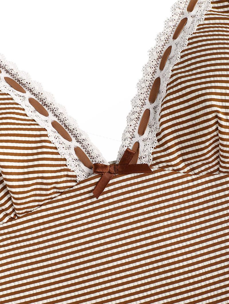 Seamolly Striped Lace Bowknot Plunging Neck Cinched Tie Side Tankini Set - Image 3