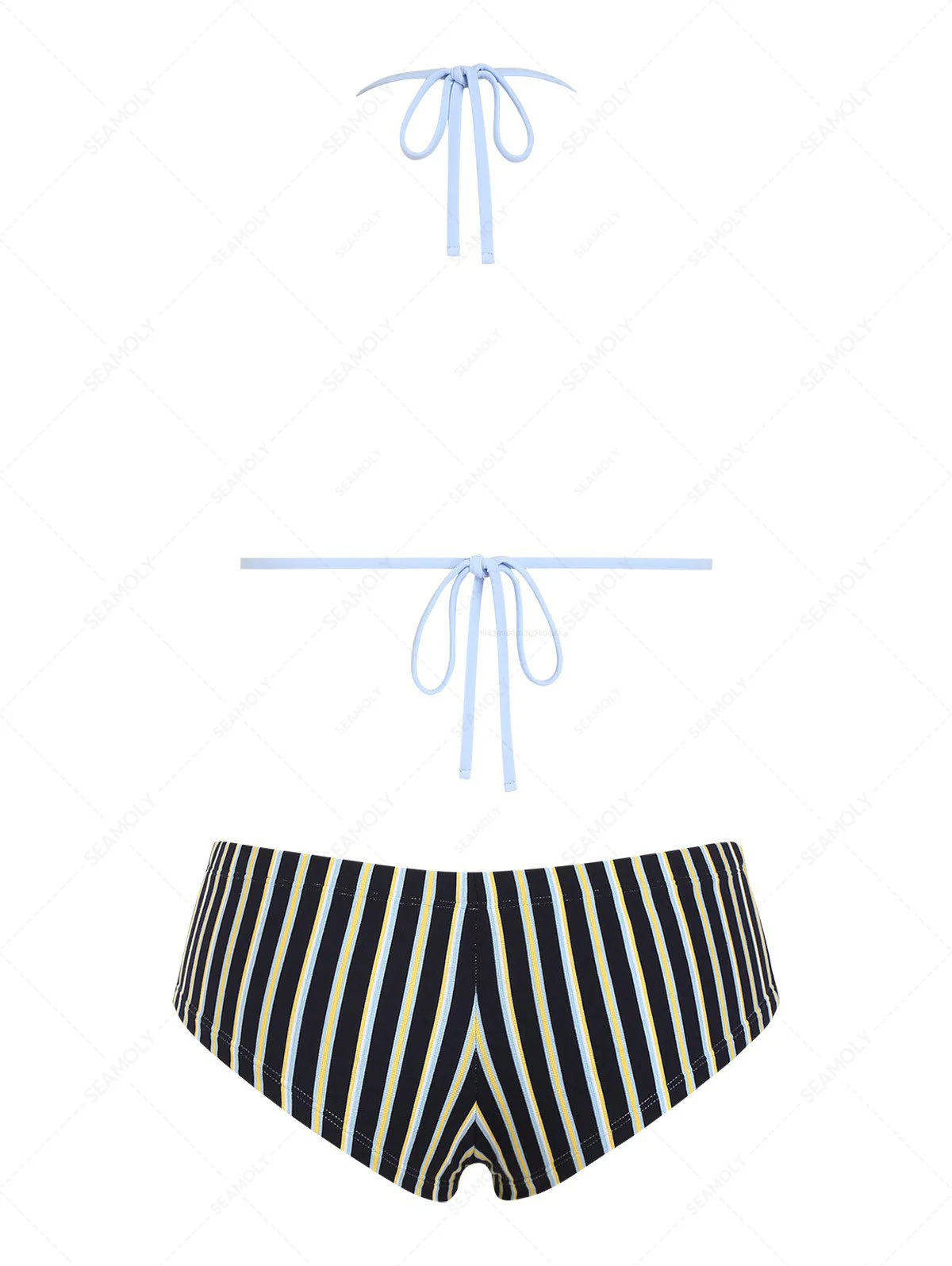 Seamolly Striped Bowknot Halter Triangle Cheeky Boyshorts Bikini Set - Image 2