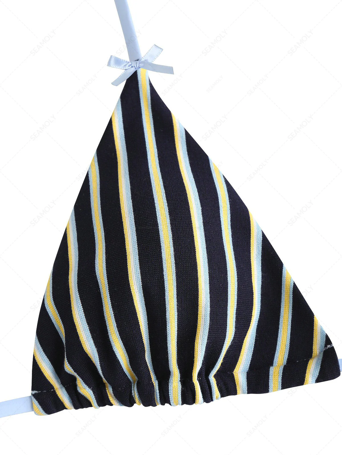 Seamolly Striped Bowknot Halter Triangle Cheeky Boyshorts Bikini Set - Image 3