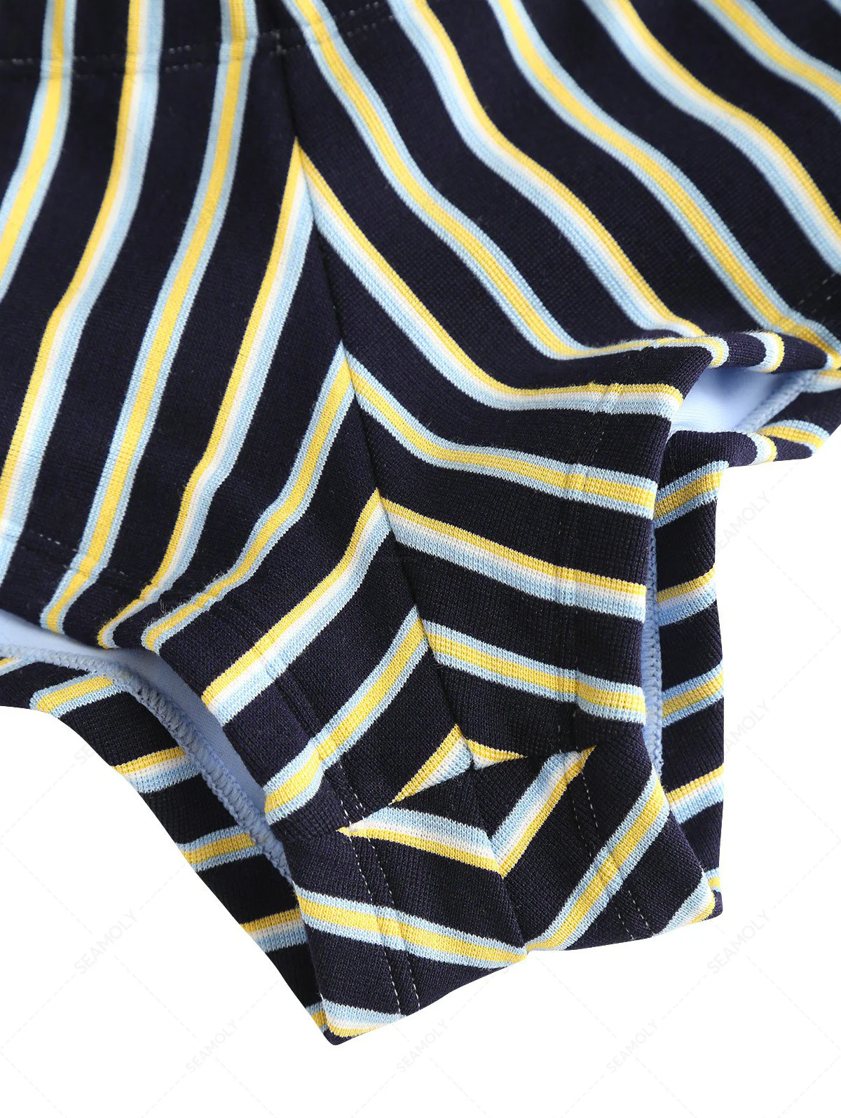 Seamolly Striped Bowknot Halter Triangle Cheeky Boyshorts Bikini Set - Image 5