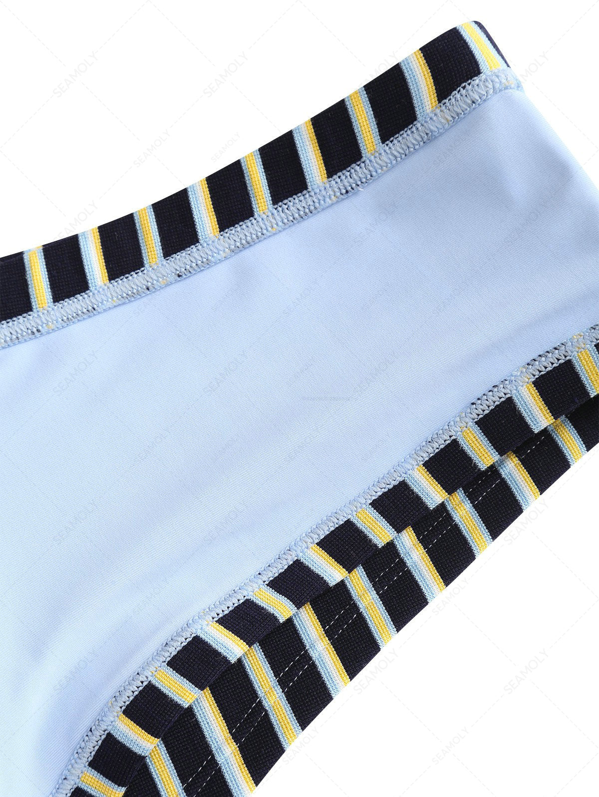 Seamolly Striped Bowknot Halter Triangle Cheeky Boyshorts Bikini Set - Image 6