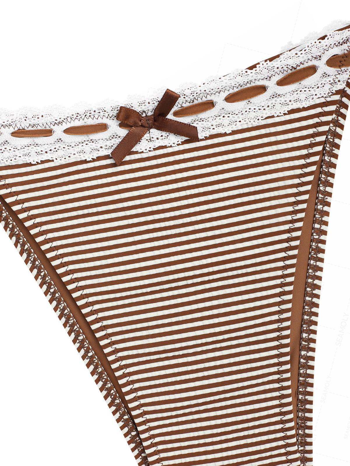 Seamolly Striped Lace Bowknot Halter Triangle Tie Side Bikini Set - Image 4