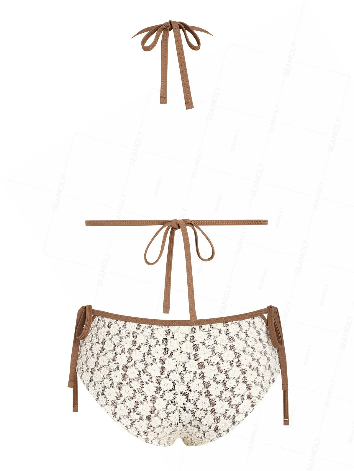 Seamolly Contrast Binding Lace Cutout Tied Side Boyshorts Bikini Set - Image 5