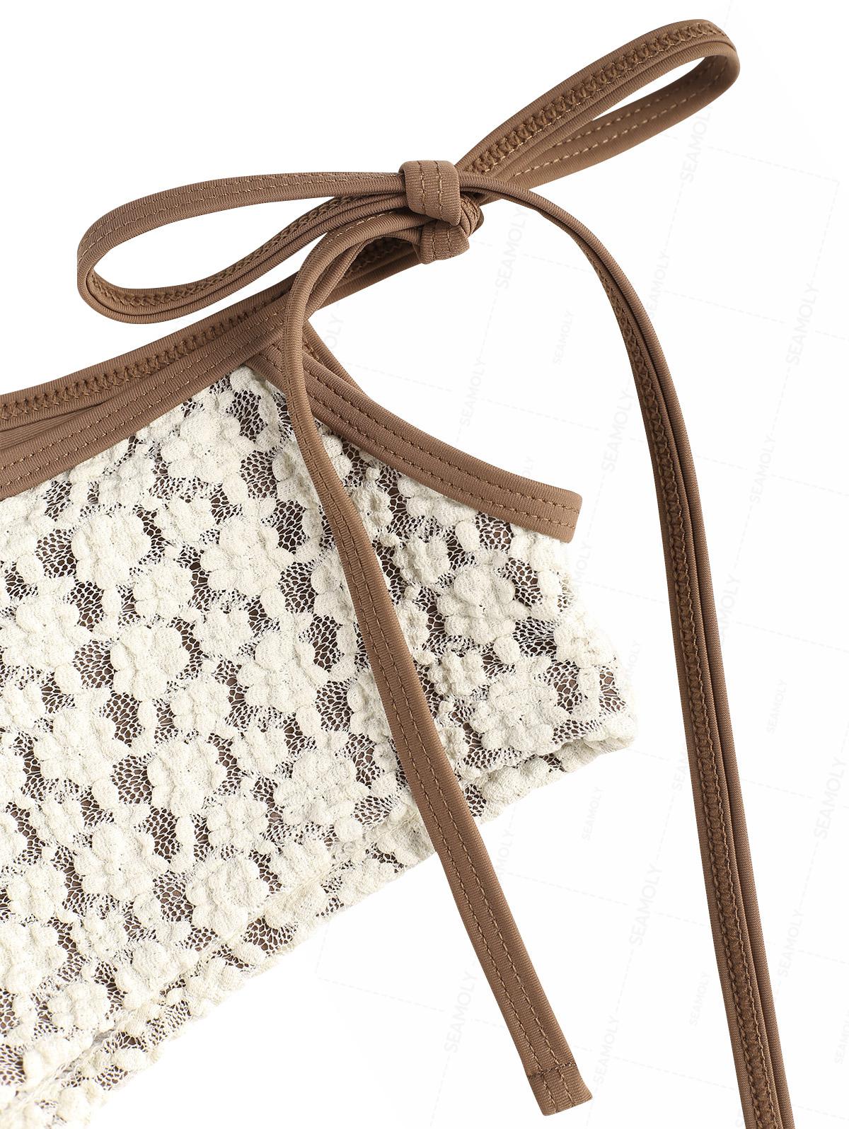 Seamolly Contrast Binding Lace Cutout Tied Side Boyshorts Bikini Set - Image 9