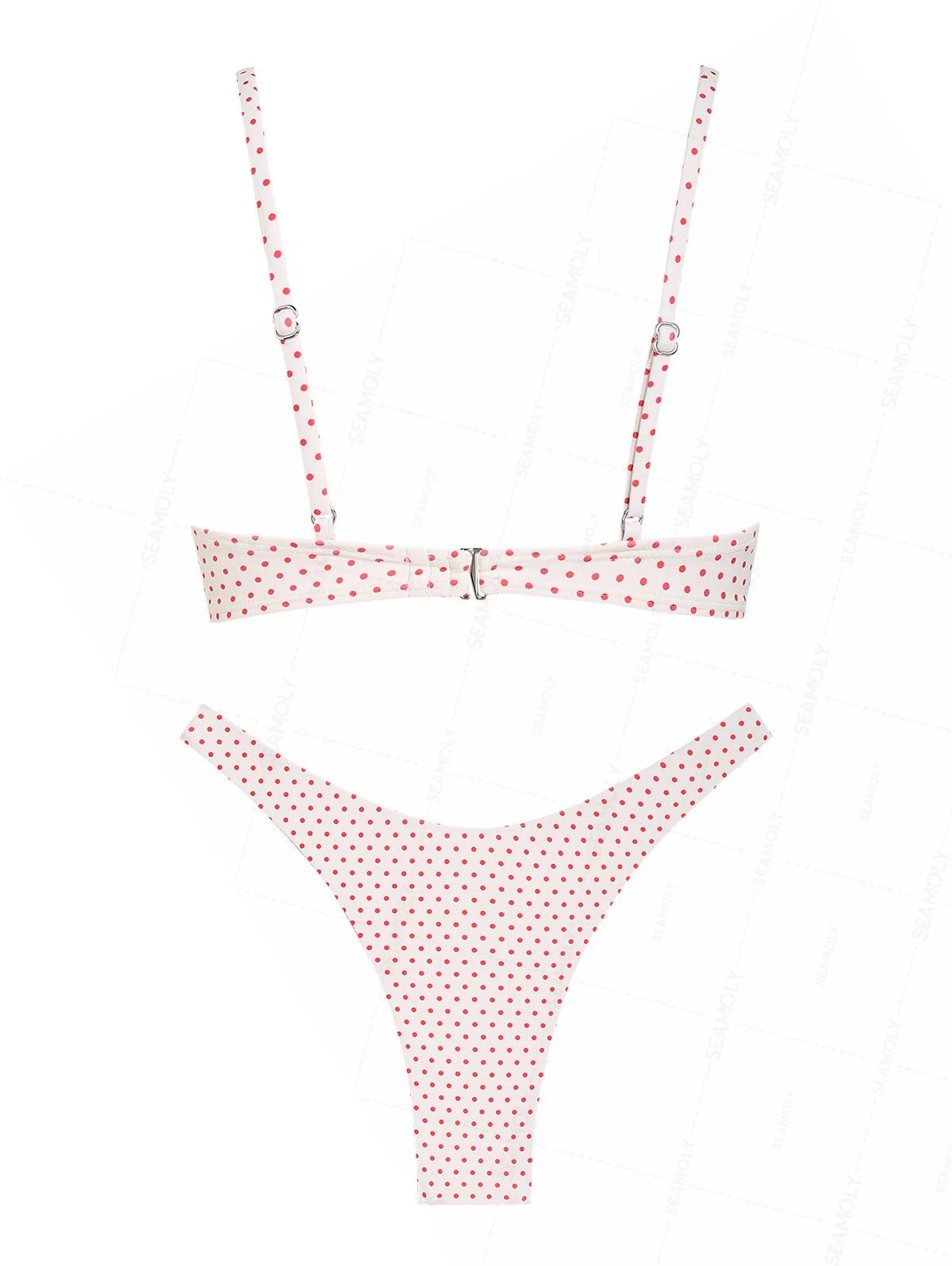 Seamolly Polka Dot Lace Bowknot Underwire Balconette Bikini Set - Image 7