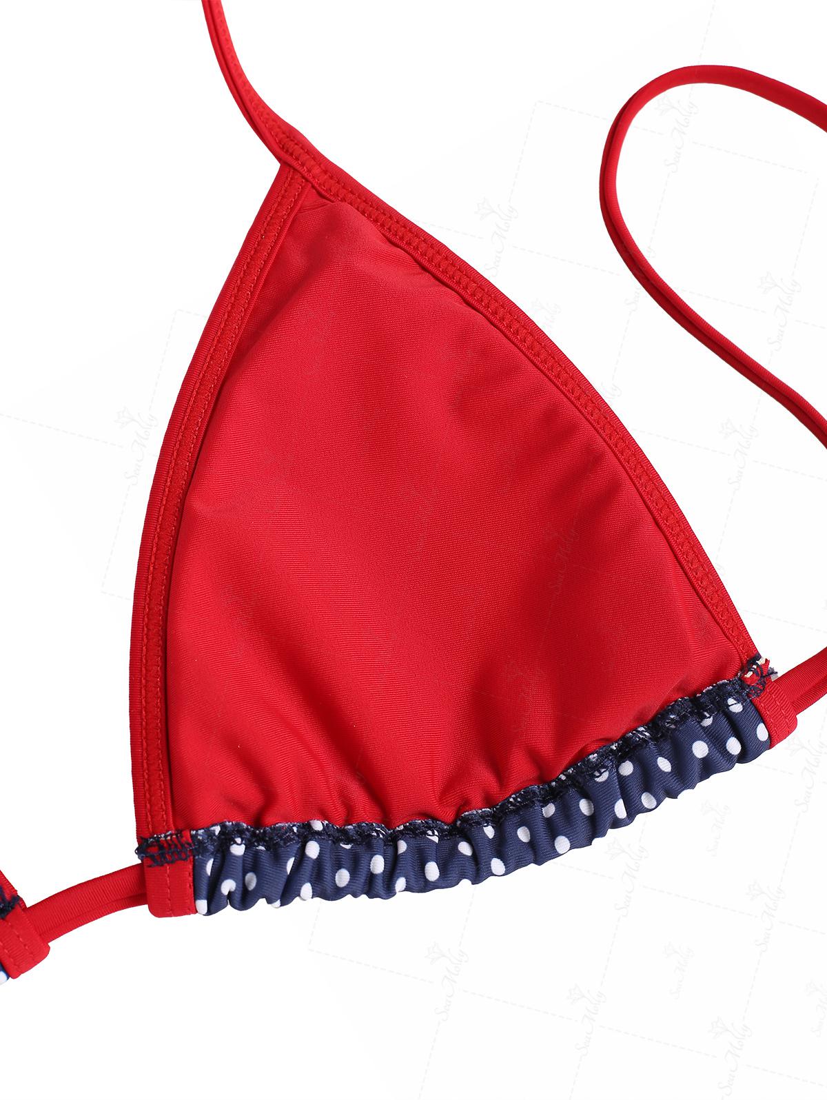 Seamolly Contrast Binding Polka Dots Print Halter Triangle Tie Side Bikini Set for 4th of July - Image 12
