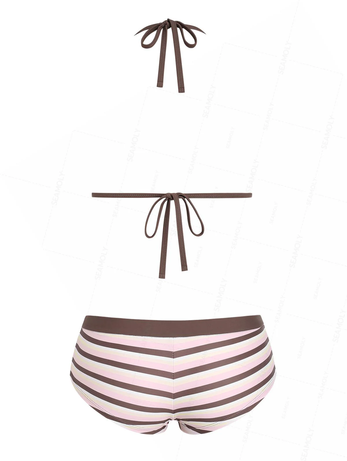 Seamolly Colorblock Striped Halter Triangle Boyshorts Bikini Set - Image 5
