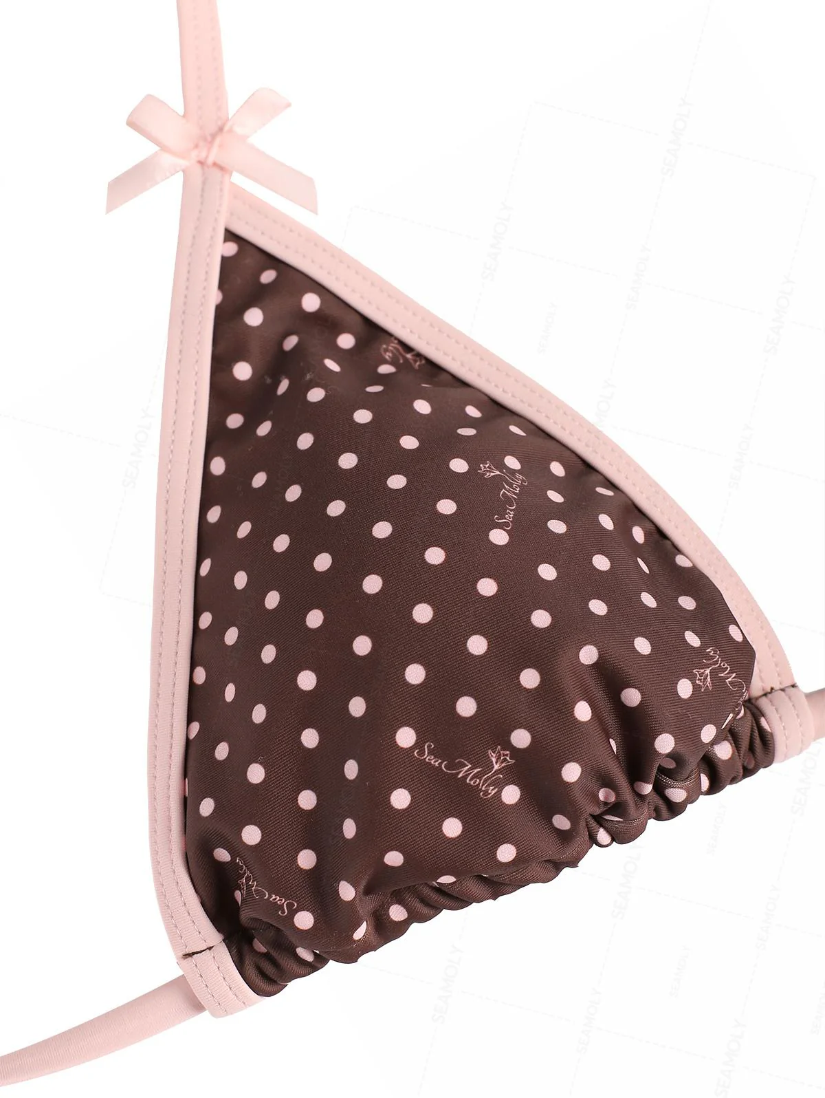 Seamolly Contrast Binding Polka Dot Bowknot Halter Triangle Bikini Set - Image 3