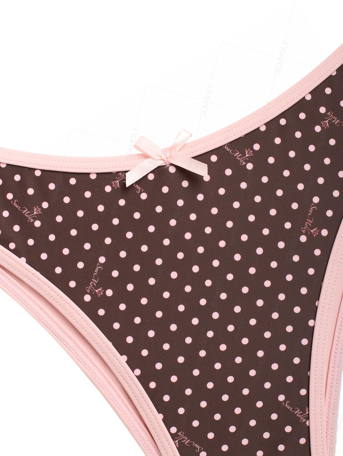 Seamolly Contrast Binding Polka Dot Bowknot Halter Triangle Bikini Set - Image 4