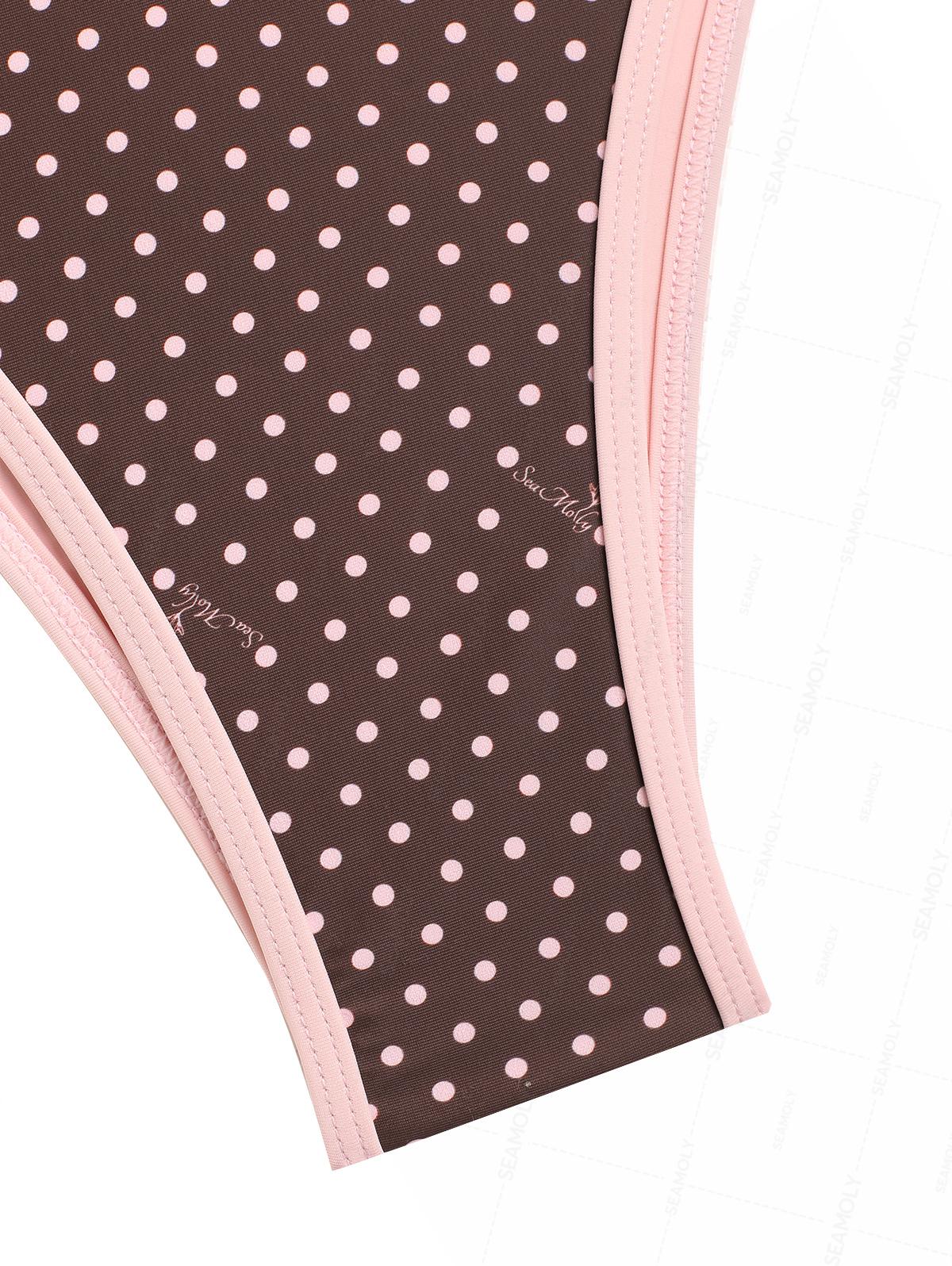 Seamolly Contrast Binding Polka Dot Bowknot Halter Triangle Bikini Set - Image 5