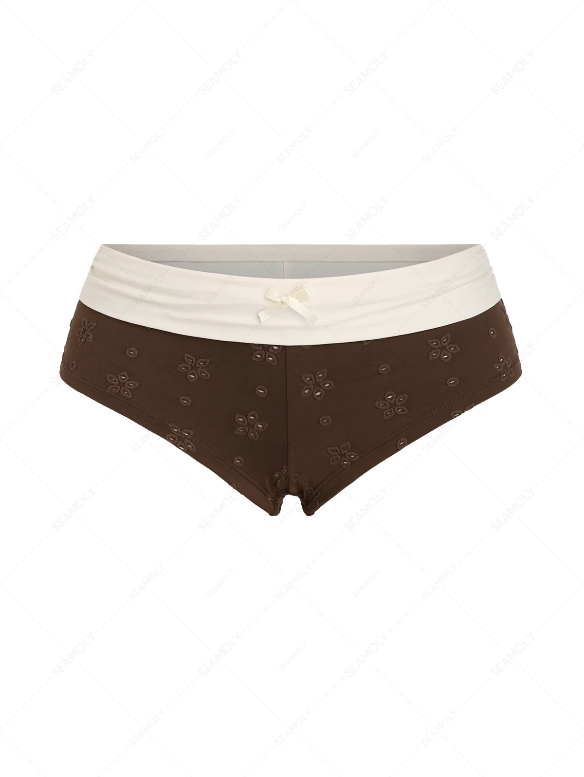 Seamolly Recycled Fabric Eyelet Jacquard Foldover Bikini Bottom Cheeky Swim Boyshorts - Image 10