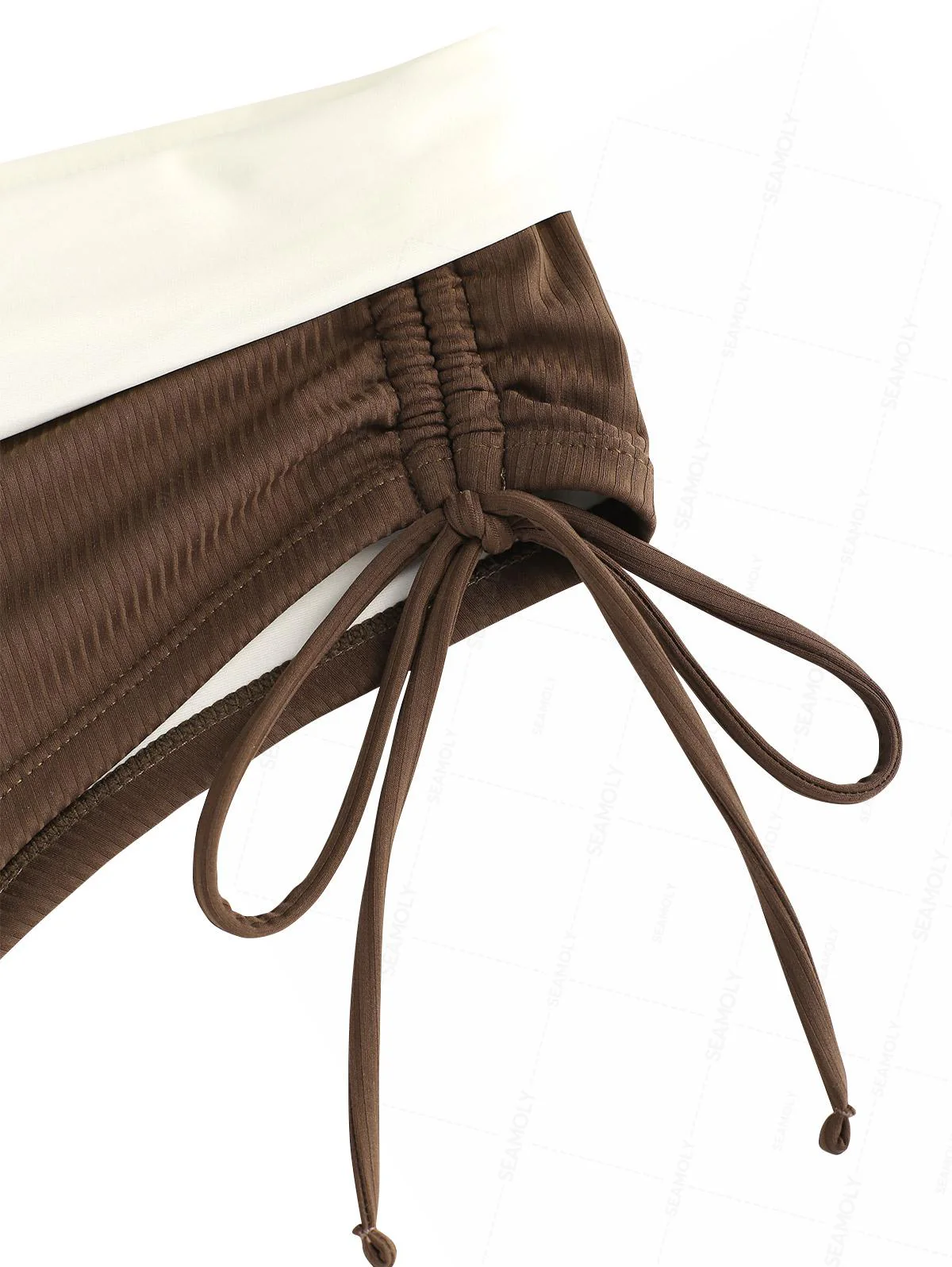 Seamolly Y2K Ribbed Push Up Top & Cinched Foldover Cheeky Boyshorts Bikini Set - Image 5
