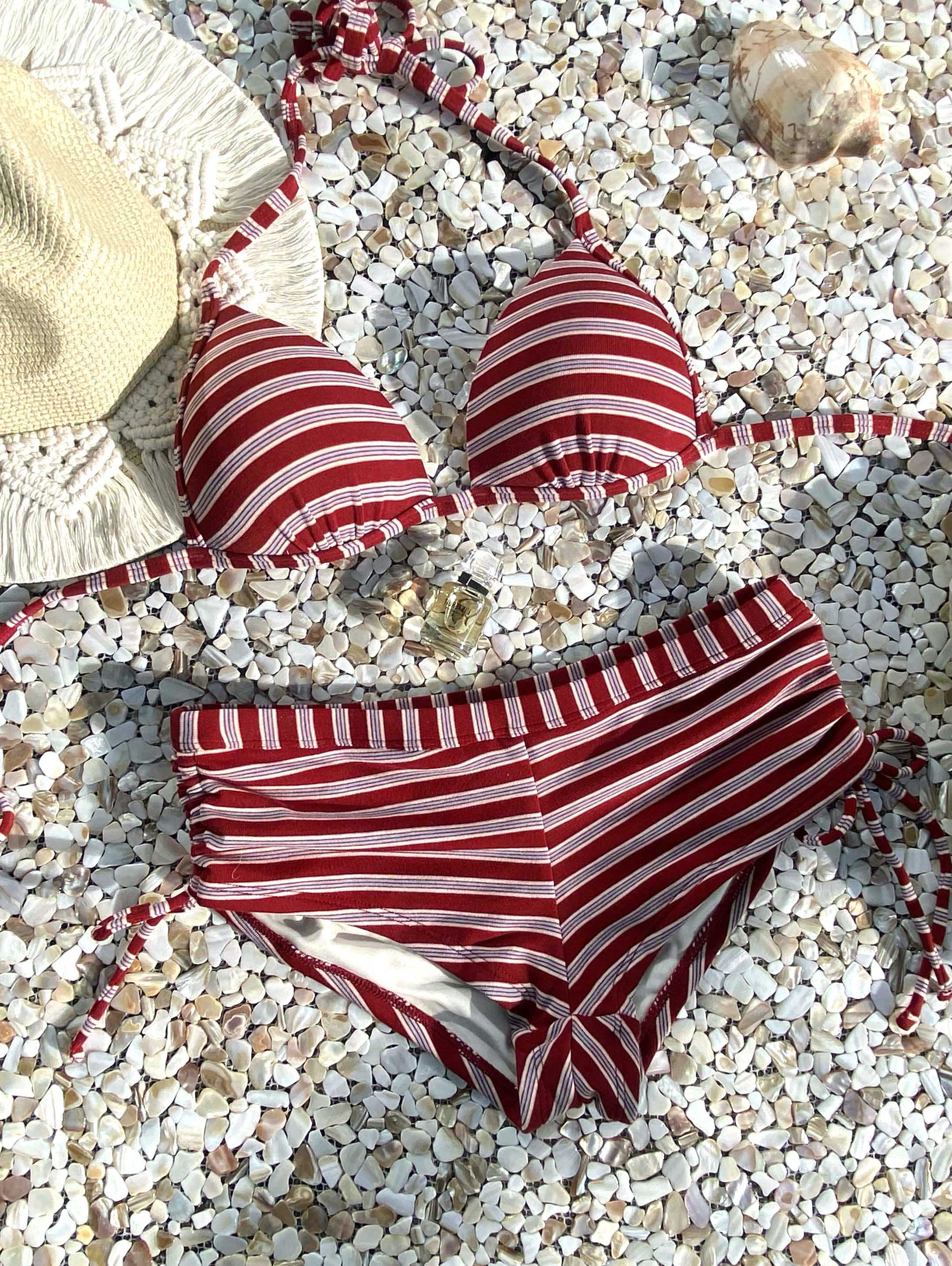 Seamolly Y2K Striped Triangle Push Up Top & Cheeky Boyshorts Bikini Set Beachwear - Image 3