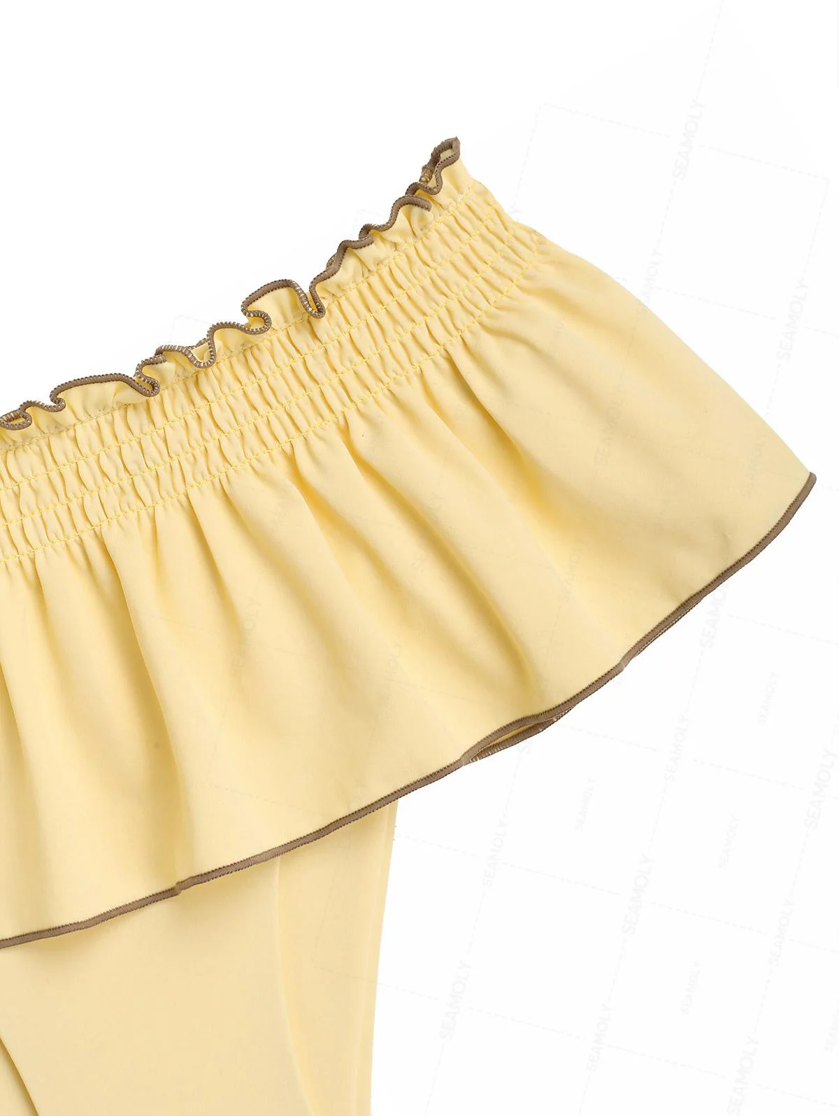 Seamolly Contrast Binding Smocked Ruffles Halter Triangle Skirtini Bikini Set - Image 5