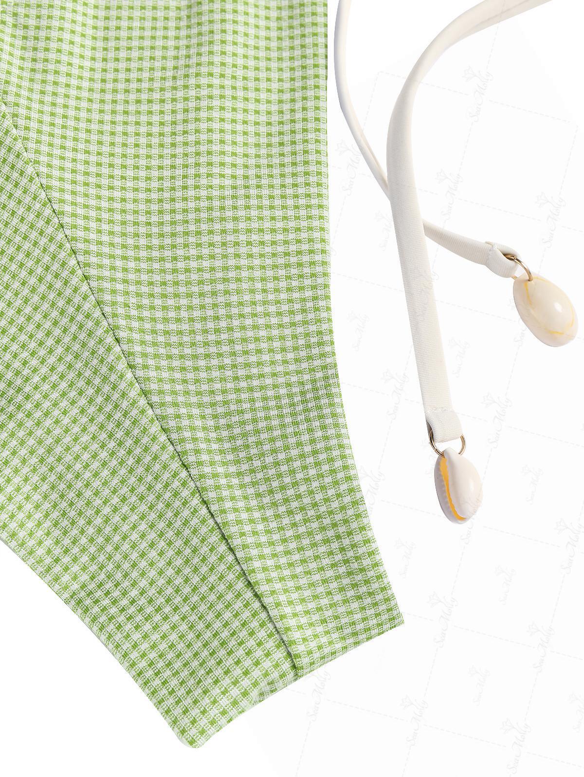Seamolly Vintage Gingham Ruched Ruffles Trim Top & Cheeky Brazilian Bottom Tankini Set - Image 11