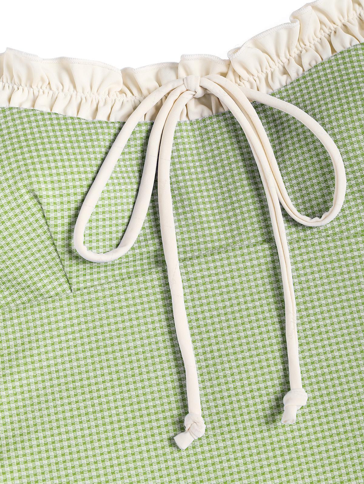Seamolly Vintage Gingham Ruched Ruffles Trim Top & Cheeky Brazilian Bottom Tankini Set - Image 9