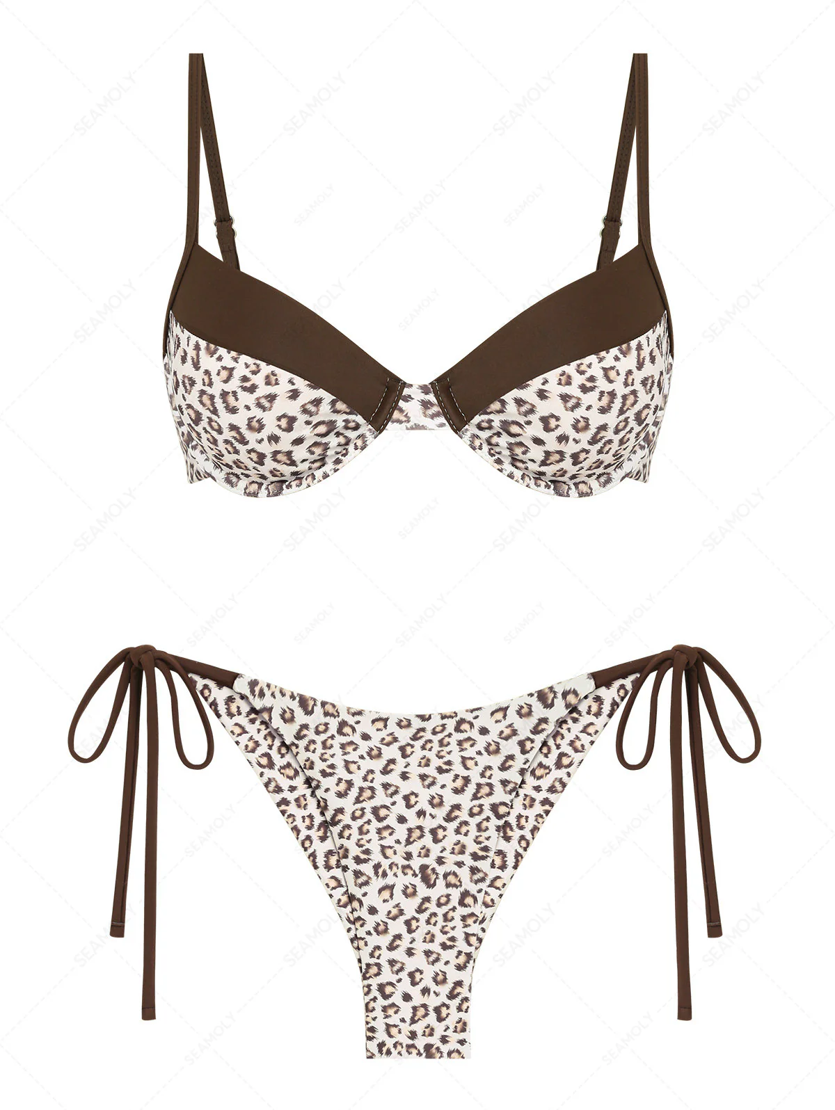 Seamolly Leopard Print Underwire Top & Cheeky Brazilian Bottom Bikini Set