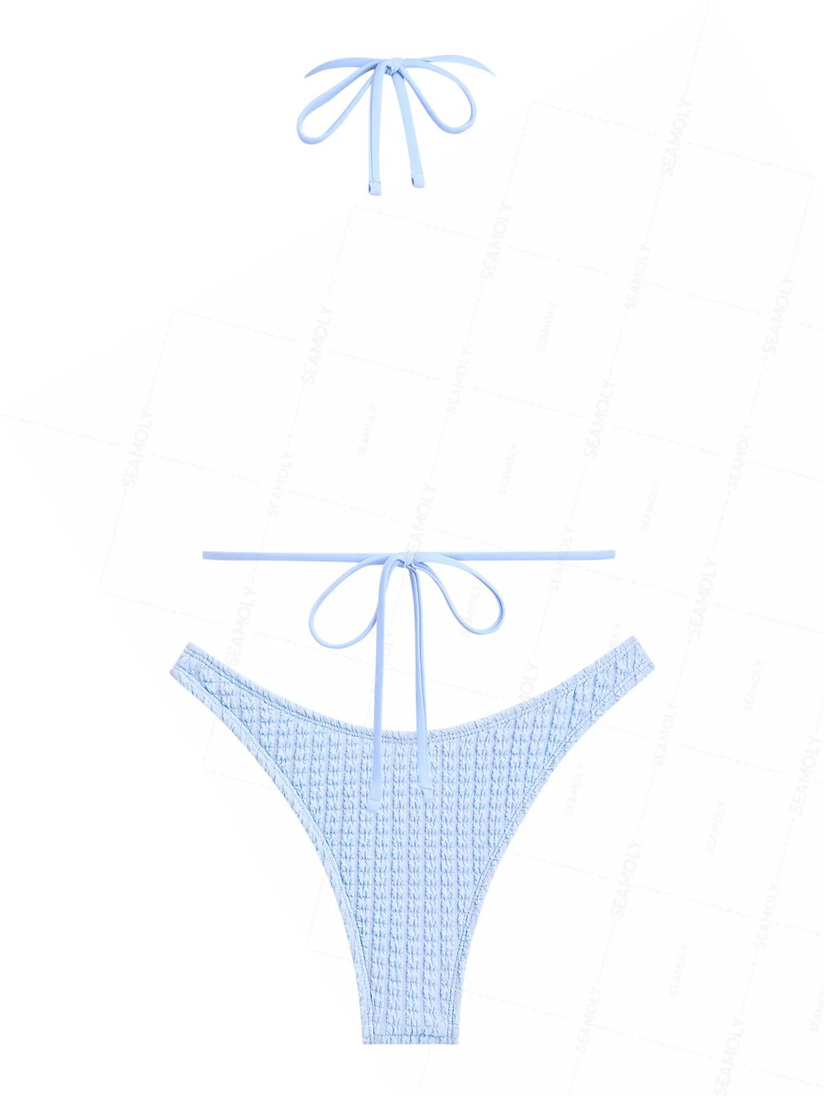 Seamolly Solid Color Textured Shell Decor Bikini Set - Image 2