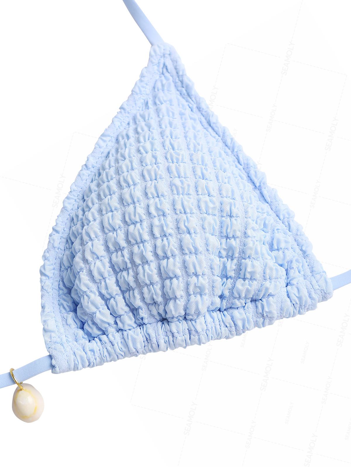 Seamolly Solid Color Textured Shell Decor Bikini Set - Image 3