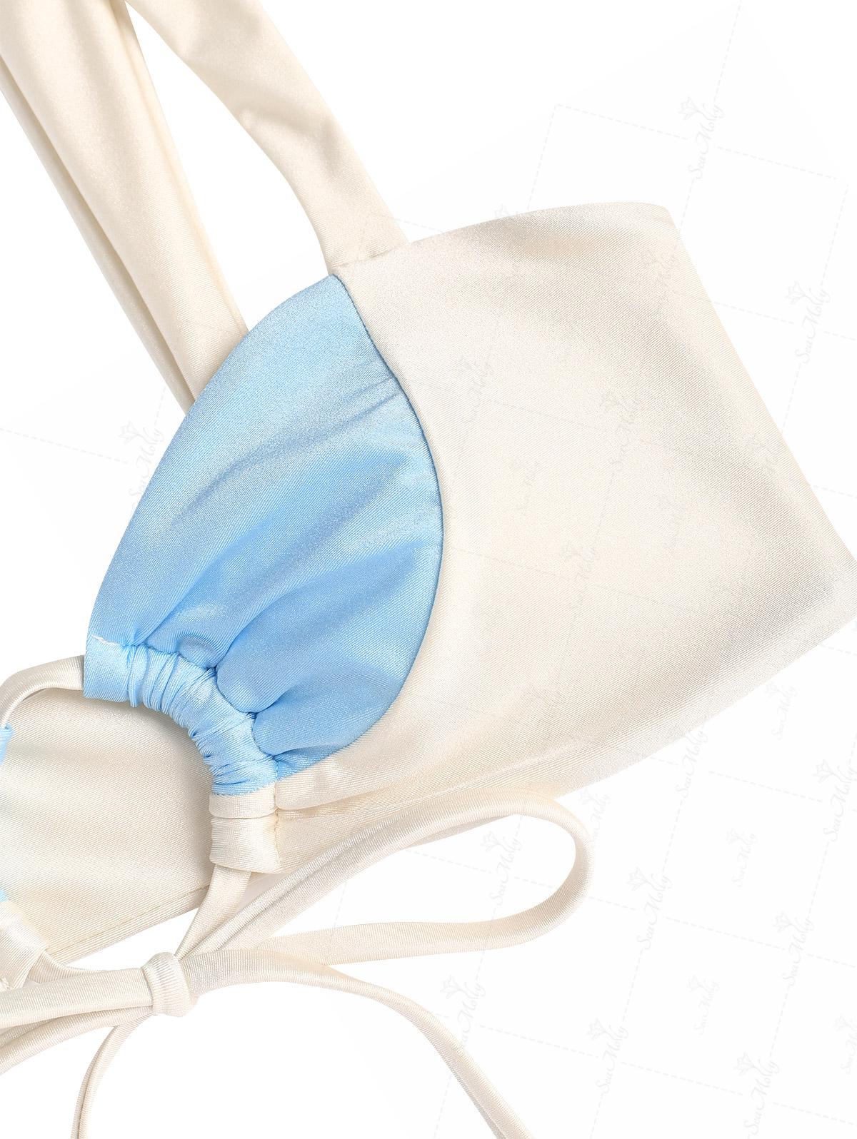 Seamolly Contrast Color Cinched Tied Front Tie Side Bikini Set - Image 3