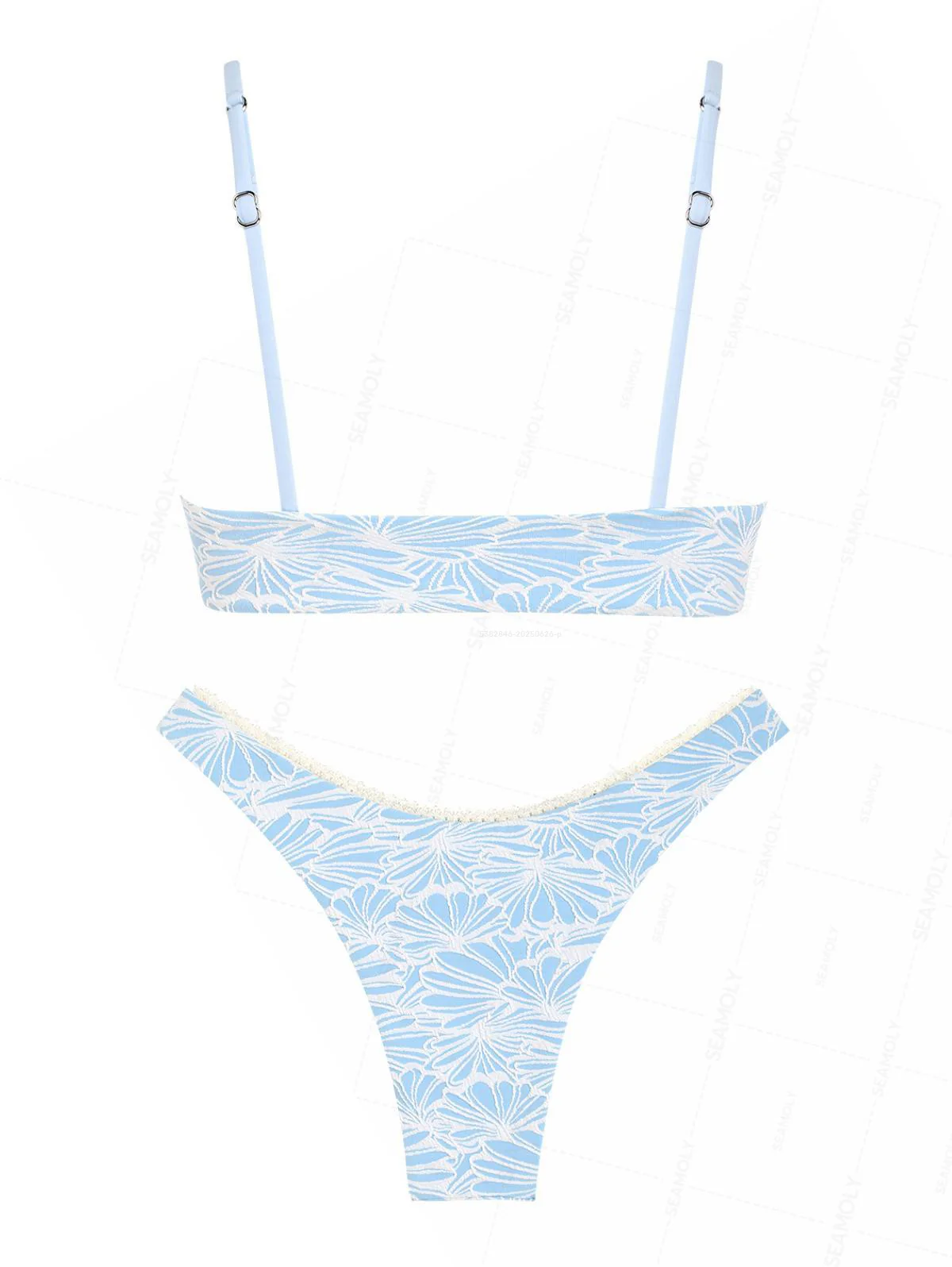 Seamolly Floral Jacquard Lace Heart-shaped Metal Cheeky Bikini Set - Image 7