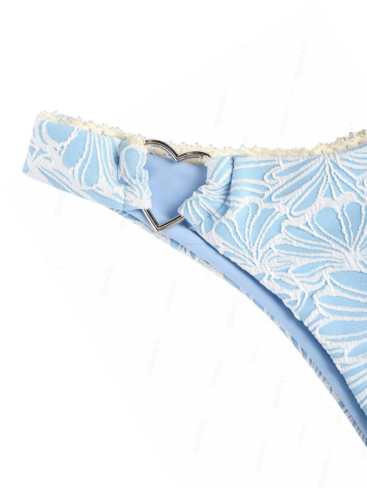 Seamolly Floral Jacquard Lace Heart-shaped Metal Cheeky Bikini Set - Image 9