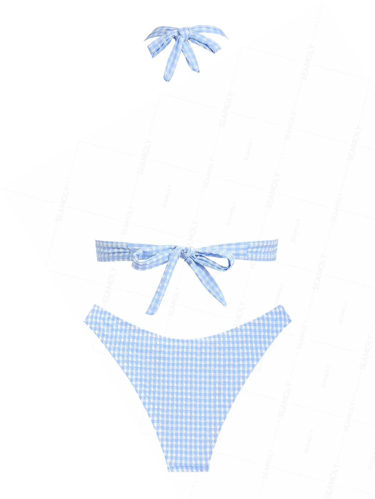 Seamolly Gingham Textured Bowknot Bikini Set - Image 3