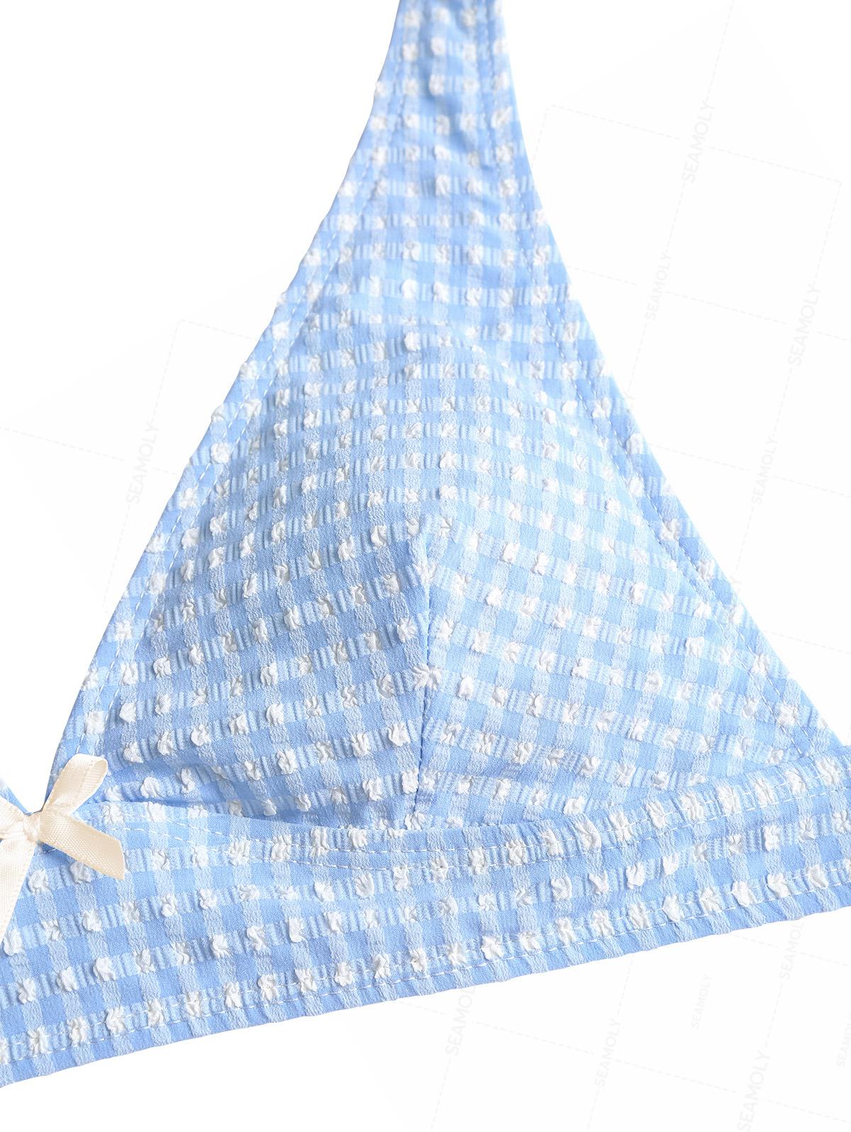 Seamolly Gingham Textured Bowknot Bikini Set - Image 4