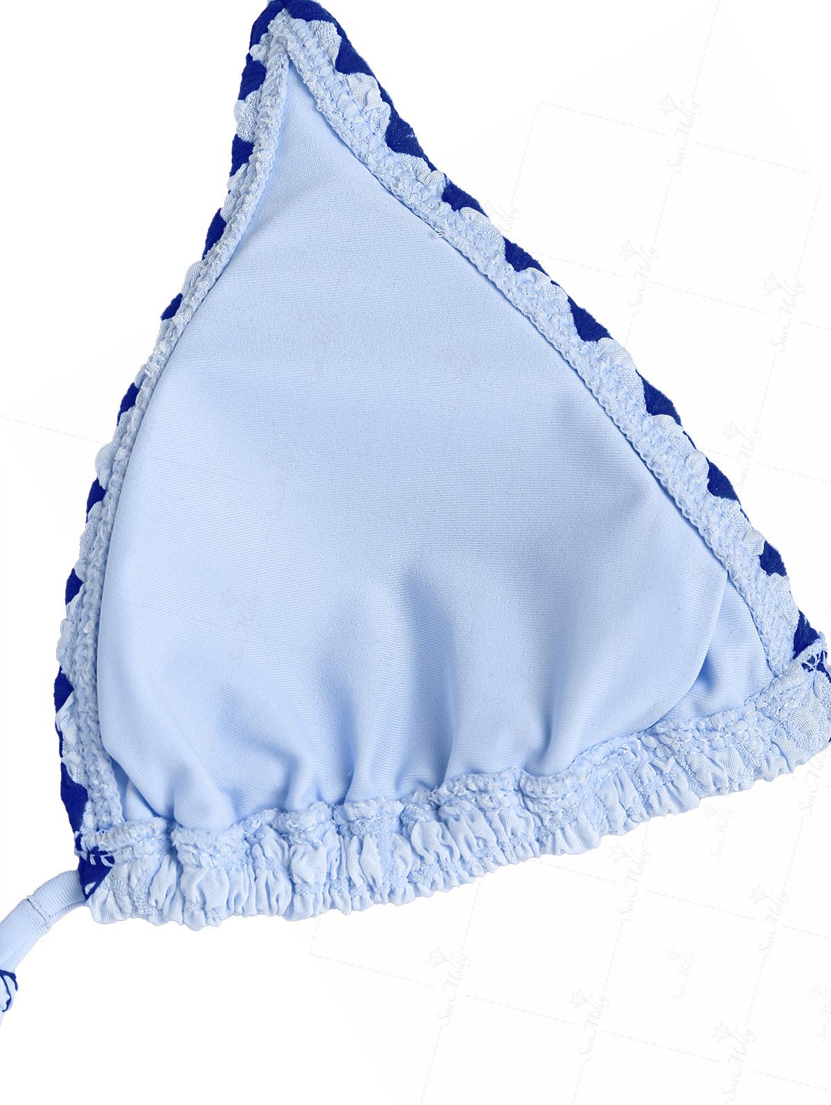 Seamolly Textured Contrast Whip Stitching Halter Triangle Tie Side Bikini Set - Image 4