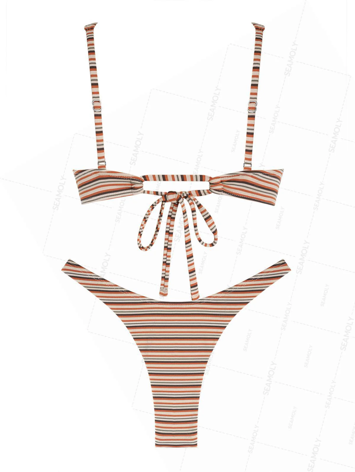 Seamolly Striped Bowknot Underwire High Leg Bikini Set - Image 2