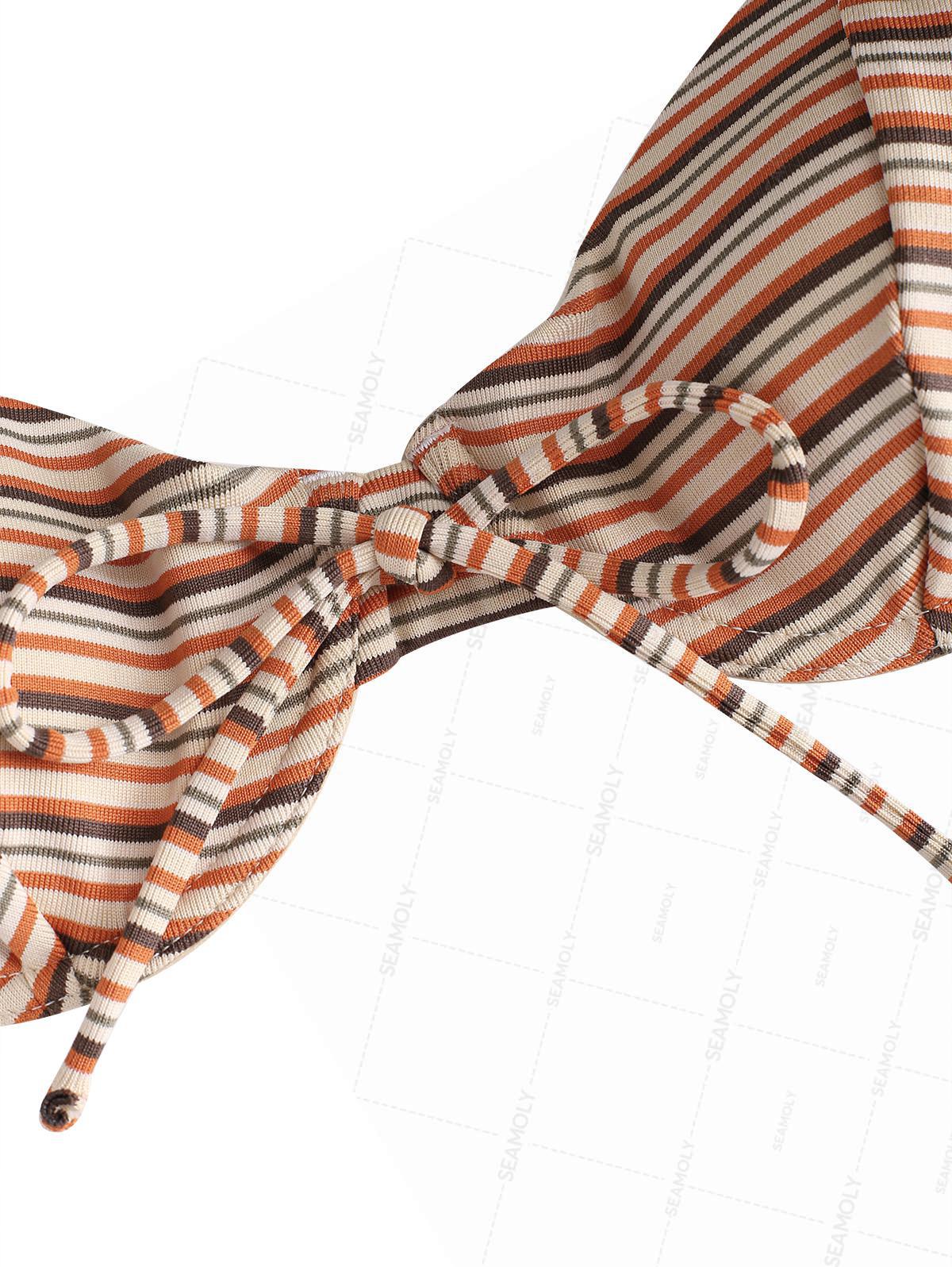 Seamolly Striped Bowknot Underwire High Leg Bikini Set - Image 4