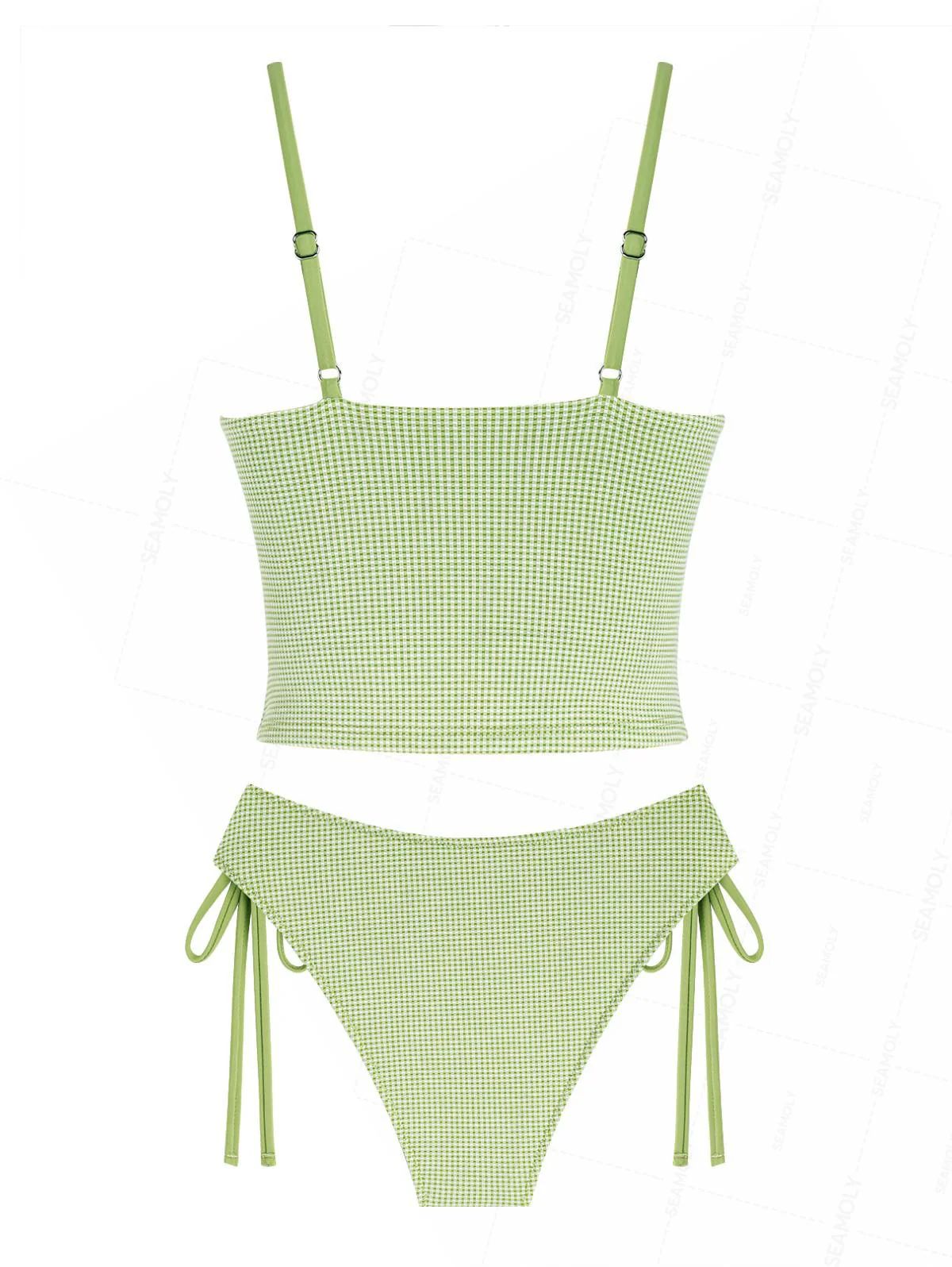 Seamolly Gingham Lace Bowknot Tie Side Tankini Set - Image 4