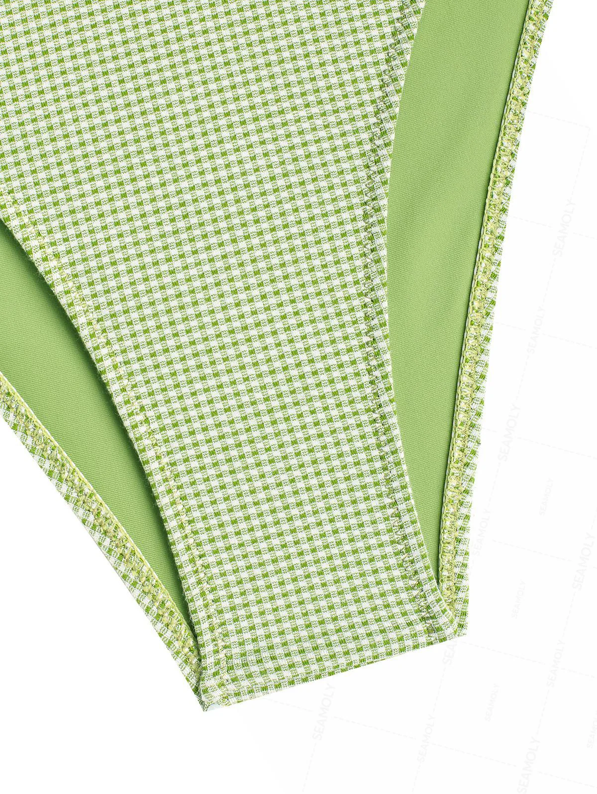 Seamolly Gingham Lace Bowknot Tie Side Tankini Set - Image 7