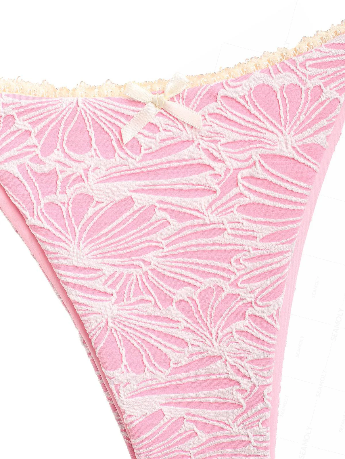Seamolly Floral Jacquard Textured Lace Bowknot Triangle Bikini Set - Image 5