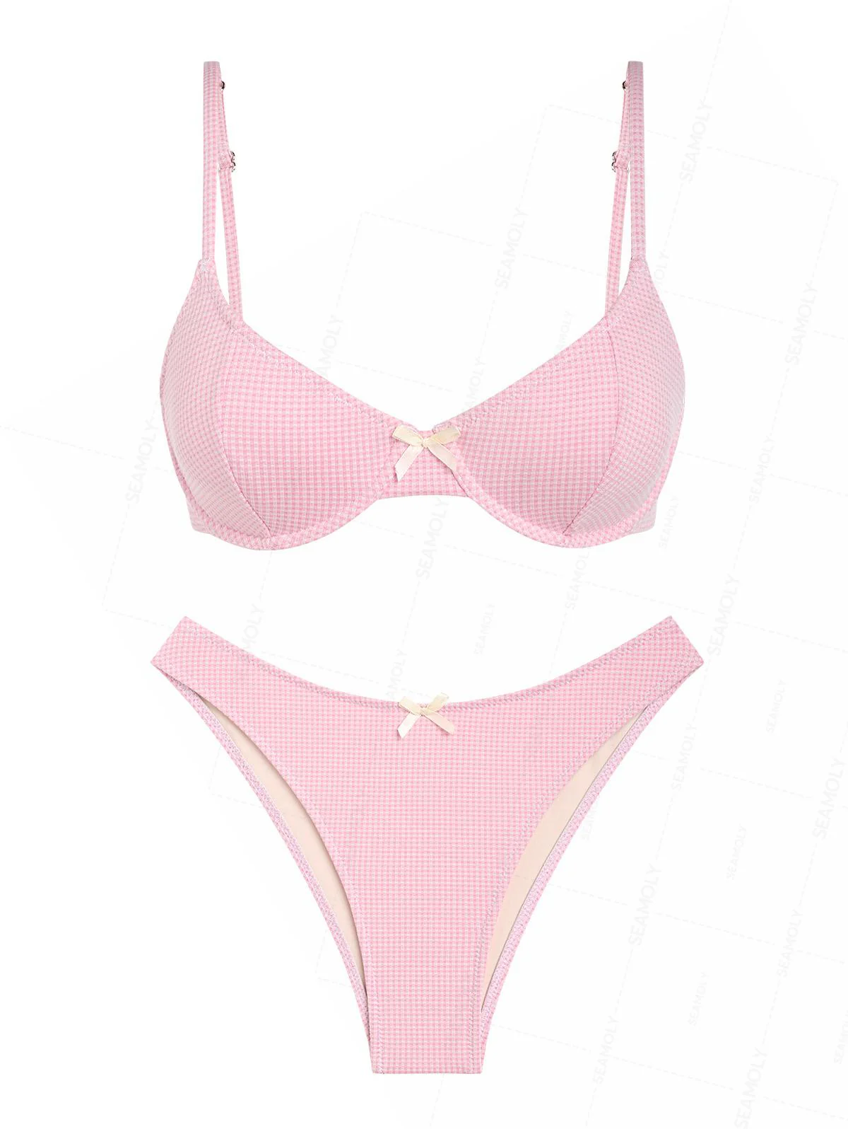 Seamolly Gingham Bowknot Decor Underwire Bikini Set